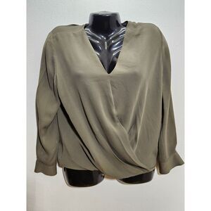 Diane von Furstenberg Blouse Womens‎ Size 4 Olive Green Silk Wrap Long Sleeve